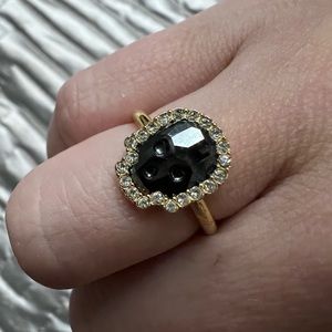Black onyx & crystal skull ring size 7